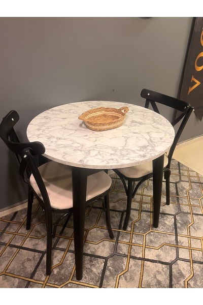 VOGUE TASARIM VE AKSESUAR 80 cm yuvarlak beyaz mermer desen yemek mutfak balk...