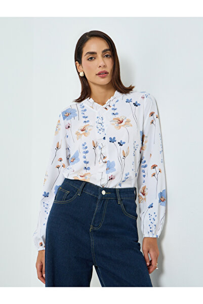 Take Two By Styli Women Floral Printed Ruffled Trim Top