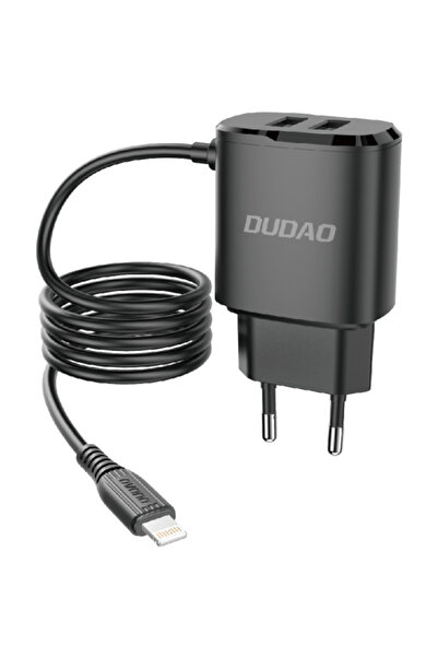 DUDAO Încărcare rapidă 3.0, Cablu Lightning integrat, 2 x USB, 12W, Negru - A...