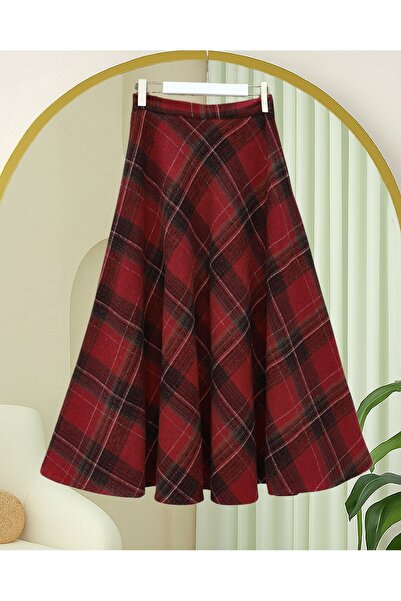 Kirazgym Plaid Patterned Side Zipper Cashmere Bell Skirt