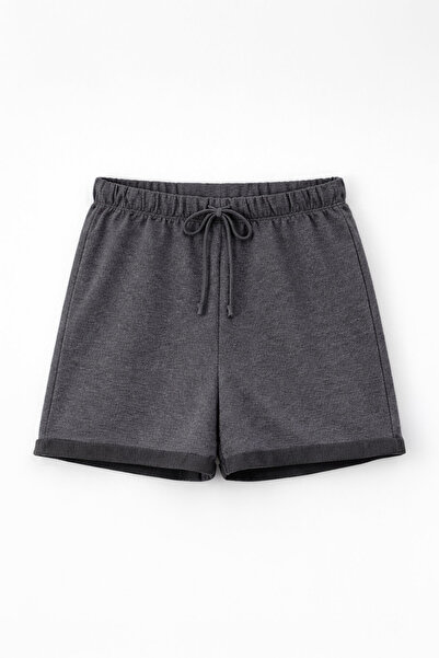 MARKAPIA WOMAN Women's Layered 100% Cotton Anthracite Combed Cotton Shorts