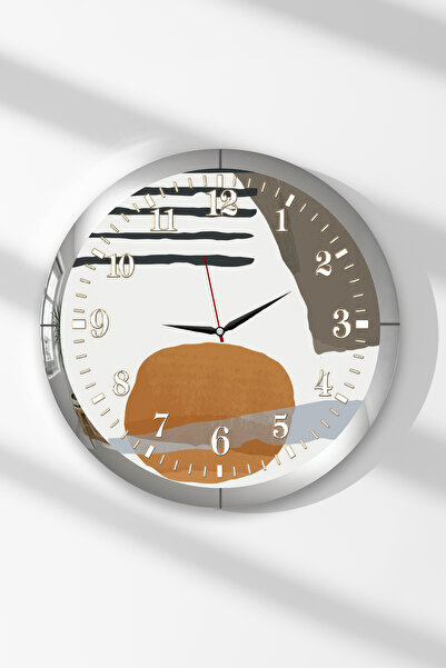 Zevahir Mobilya Dekorasyon Silver Framed Time's Core Themed Round Mdf Wall Clock