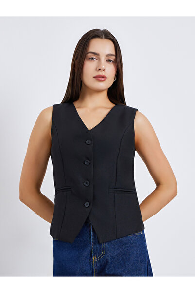 Styli Women Black Sleeveless Waistcoat