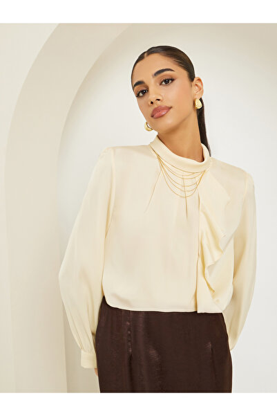 Styli Women Yellow Satin Embellished Blouse