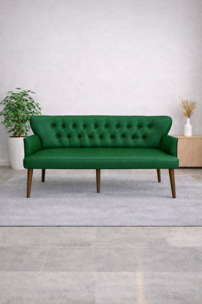 Azra Mobilya Roma Üçlü Koltuk – Deri Döşeme – Ahşap Ayaklı – 150 cm – Ofis ve...