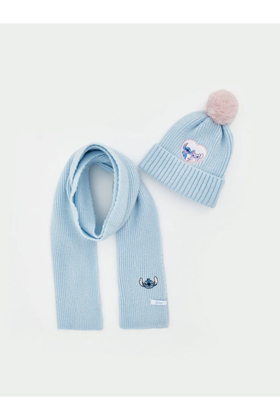 LC Waikiki Κασκόλ και μπερέ για κορίτσια με κέντημα Lilo and Stitch