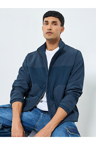 Styli Men Blue Color Block Zip-Up Jacket