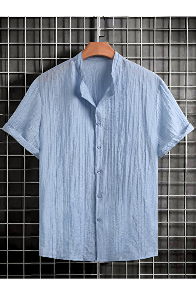 Take Two By Styli قميص رجالي أزرق فاتح بنقشة مميزة وياقة صينية