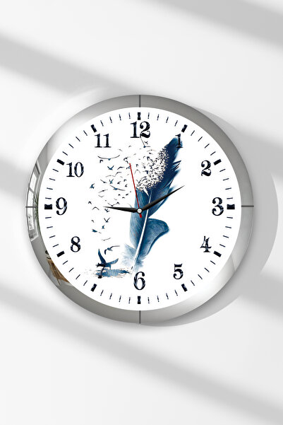 Zevahir Mobilya Dekorasyon Ceas de perete rotund din MDF cu tematică cu pene ...