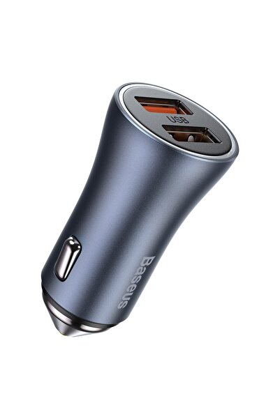 Baseus Golden Car Charger, Dual USB, 40W QC 3.0, PD, Grey