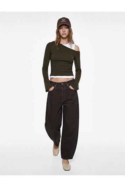 Koton Μπλουζάκι με ασύμμετρο λαιμόκοψη με μακρύ ισπανικό μανίκι με έναν ώμο