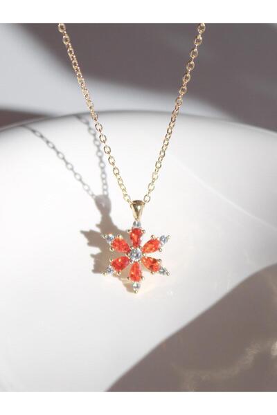 Reorah Collection Orange - White Flower Shaped Necklace