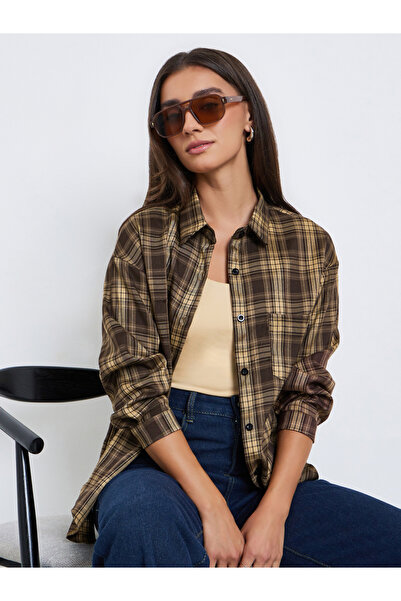 Styli Women Plaid Preppy Style Oversized Shirt