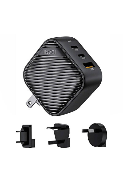 INVZI GanHub 2x USB-C + USB wall charger, 65W, EU/UK/AU/US (black)