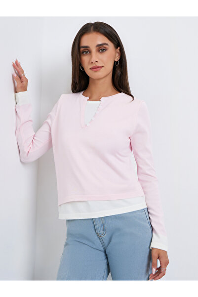 Styli Women Pink Long Sleeve 2in1 Style Top
