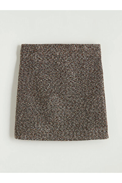 LC Waikiki Tweed Mini Pencil Skirt with Zipper at the Waist