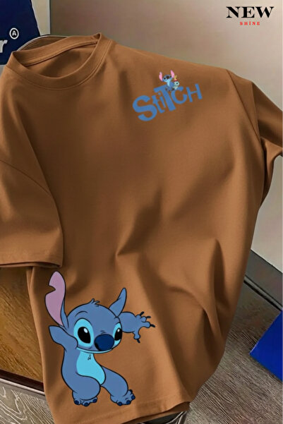 New Shine تي شيرت مطبوع عليه ستيتش للجنسين