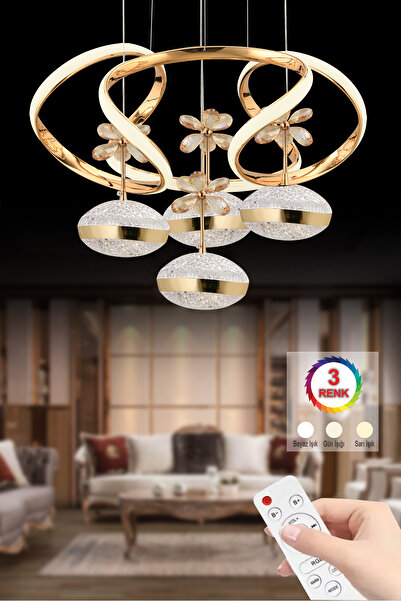 İstanbul Avize Lina Kumandalı Gold 3 Renk Ledli Modern Led Avize