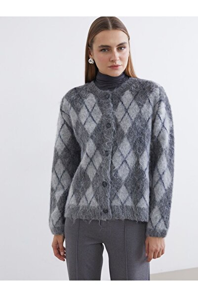 LC Waikiki Crew Neck Diamond Patterned Women's Knitwear Cardigan