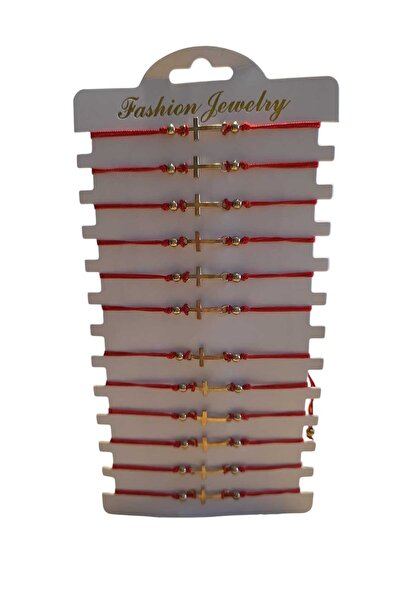 AnoaSales Set of 12 cross bracelets, Adjustable size, Red or black string
