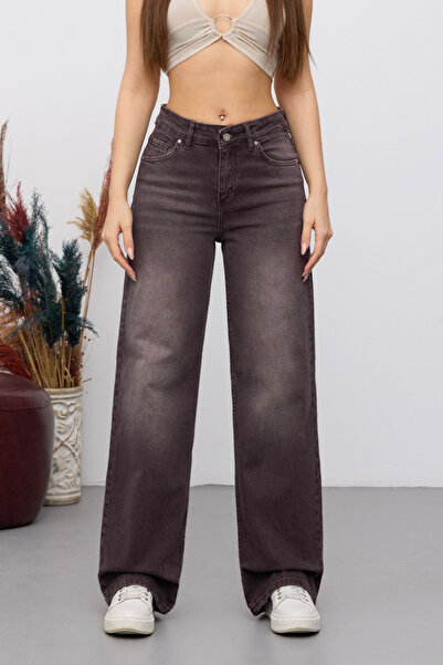 BİKELİFE Women's Pale Effect Vintage High Waist Wide Leg Jeans