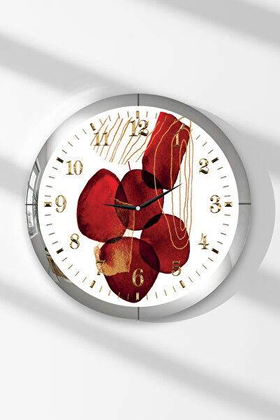 Zevahir Mobilya Dekorasyon Silver Framed Red Tulips Themed Round Mdf Wall Clock