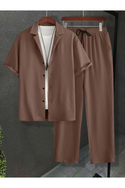 Take Two By Styli Men Short Sleeve Shirt and Drawstring Pants Co-Ords