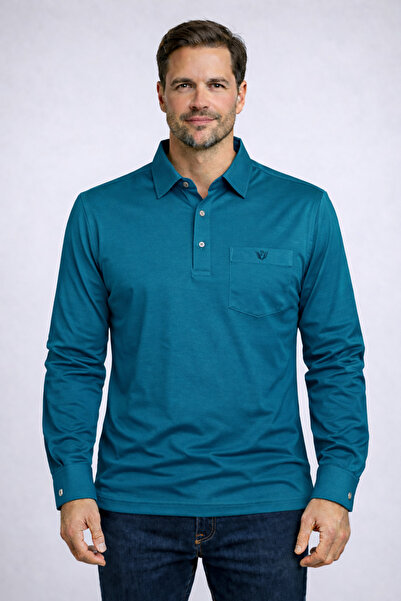 YAKAMEL Cămașă pentru bărbați cu guler, mânecă lungă, mâneci căptușite, trico...