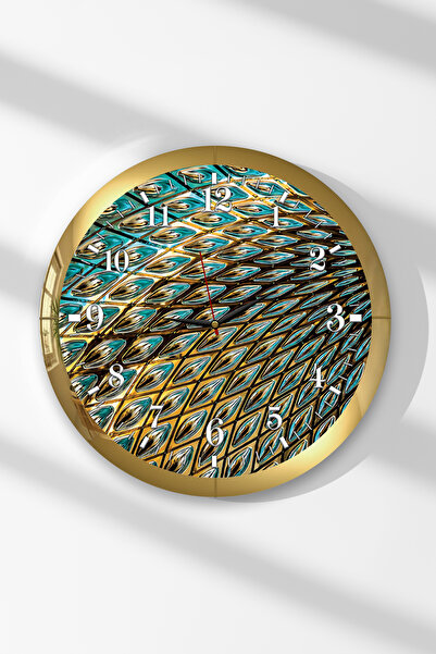 Zevahir Mobilya Dekorasyon Gold Framed Peacock Feather Patterned Themed Round...