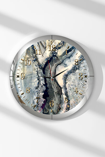 Zevahir Mobilya Dekorasyon Silver Framed Flow of Time Themed Round Mdf Wall C...