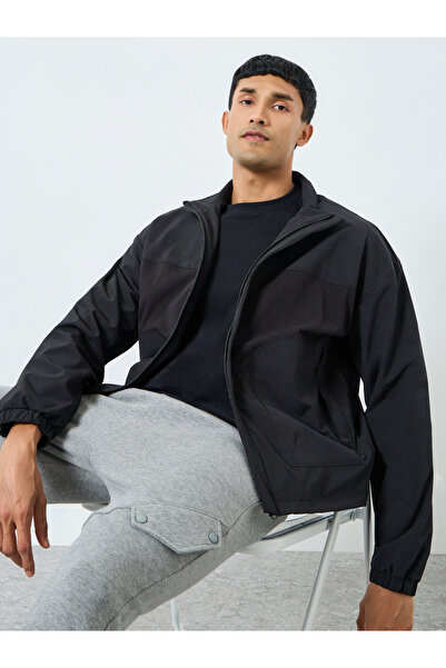 Styli Men Black Solid Zip-Up Jacket