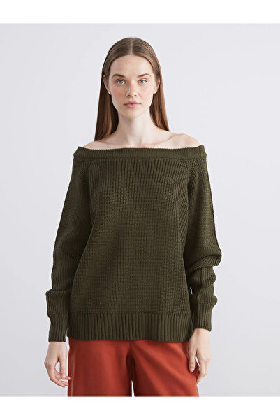 LC Waikiki Green Boat Neck Oversize Women's Knit Sweater