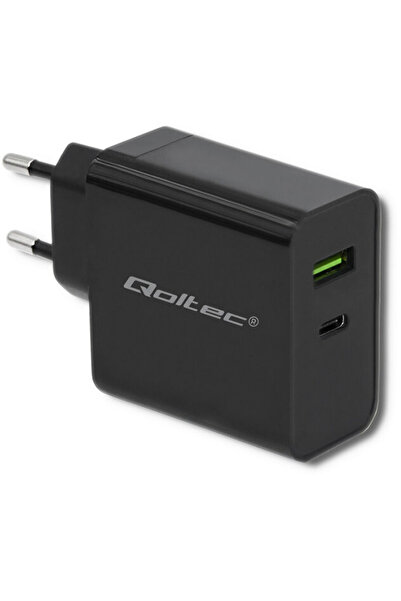 Qoltec Încărcător 51717 | 42W | 5-20V | 2.25-3A | USB tip C PD | USB | Negru