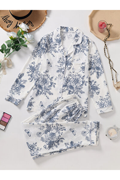 Take Two By Styli Women Floral Print Shirt and Pyjama Set