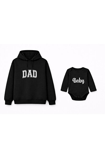MODA Dad Baby cu imprimeu Hanorac negru tricou h Combinație de body cu mânecă...