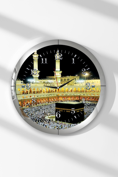 Zevahir Mobilya Dekorasyon Ceas de perete rotund din MDF cu tematică Kaaba, c...
