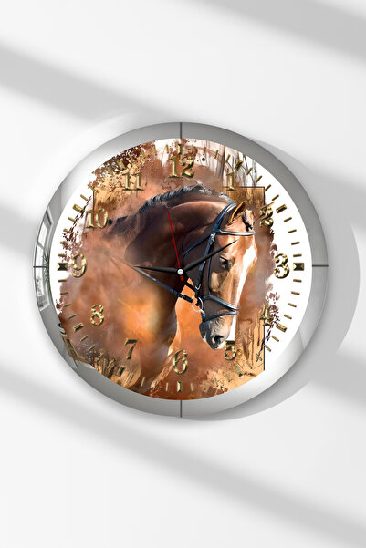 Zevahir Mobilya Dekorasyon Ceas de perete rotund din MDF cu tematică cal maro...