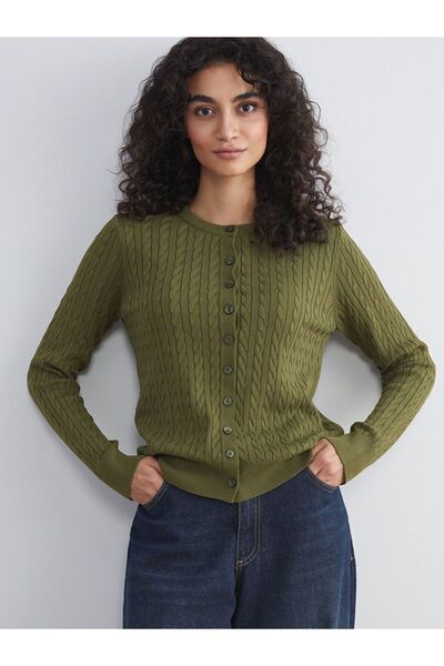 LC Waikiki Crew Neck Self Patterned Women's Knitwear Cardigan