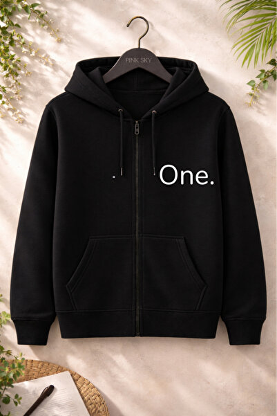 Pink Sky Unisex Printed Zipper Hooded Sweatshirt