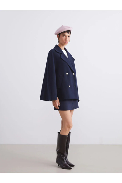 LC Waikiki Double-Breasted Collared Women's Cashmere Poncho