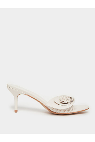 Styli Beige Stiletto Heel Sandals with Floral Detail