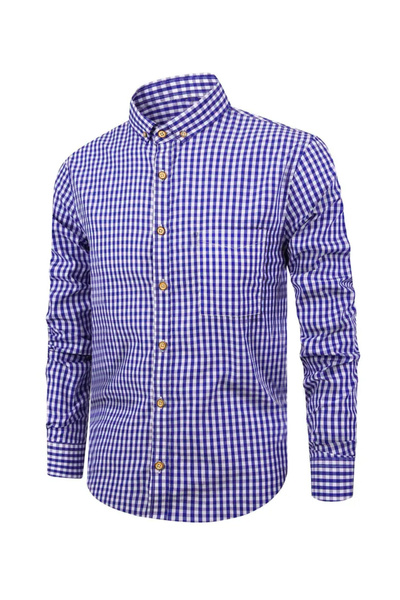 Take Two By Styli Men Blue Checked Long Sleeve Shirt