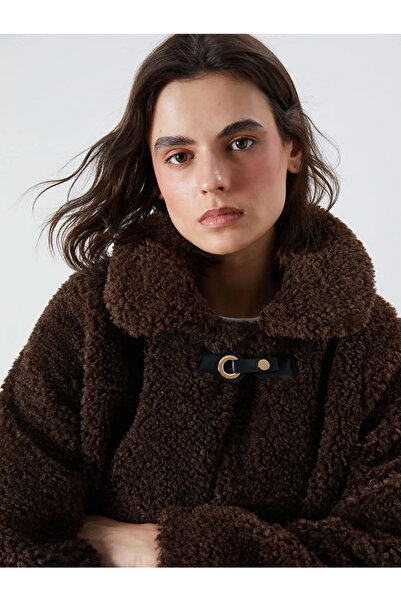 LC Waikiki Brown Shirt Collar Women's Plush Coat