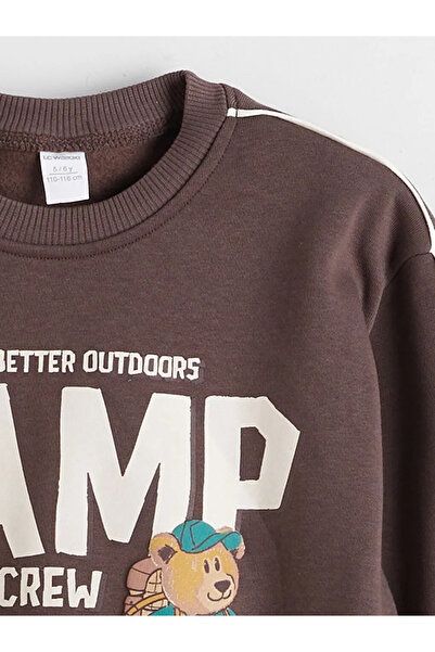 LC Waikiki Brown Printed Boys' Thick Sweatshirt