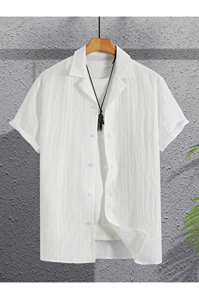 Take Two By Styli Men White Textured Short Sleeve Shirt
