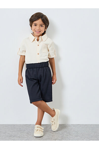 Styli Boys Textured Collared Shirt and Shorts Set