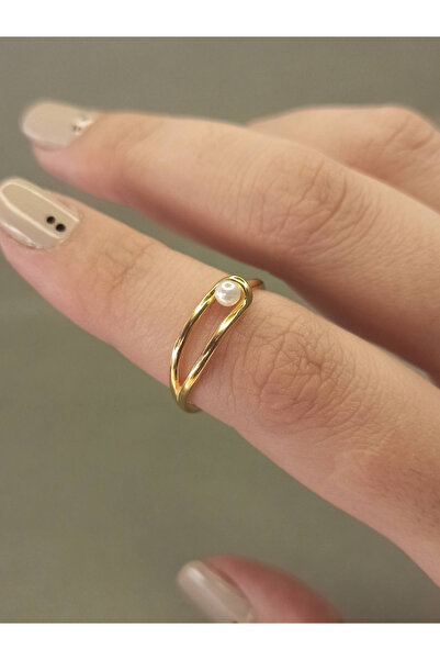 BHCL 925 ayar gümüş inci yüzük, zarif incili altın kaplama yüzük, ayarlanabil...