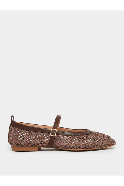Styli Brown Woven Ballerina Flats