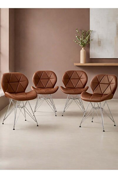 Taimi طقم من 4 كراسي مريحة منجدة بالجلد مع أرجل معدنية لغرفة المعيشة وغرفة ال...