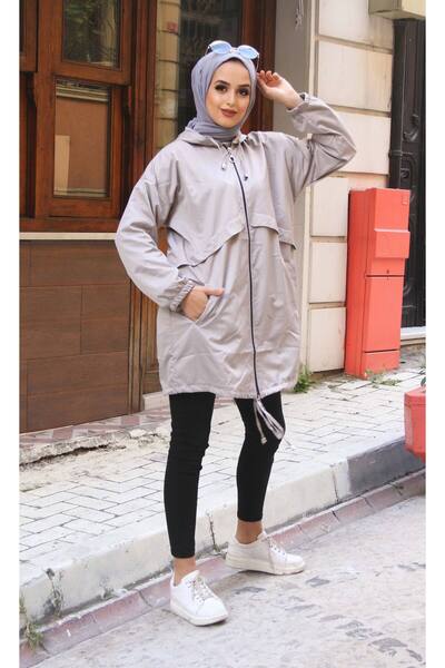 comstar Жіночий капюшонний трендовий довгий сірий плащ з кишенями